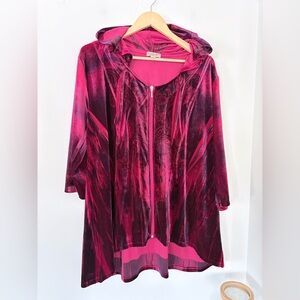 ONE WORLD 3X Velour Burgundy Red Purple Hoodie Full Zip Jacket Goth Castle Core